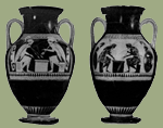 bi-color amphora representating ajax and achileus playing a game
